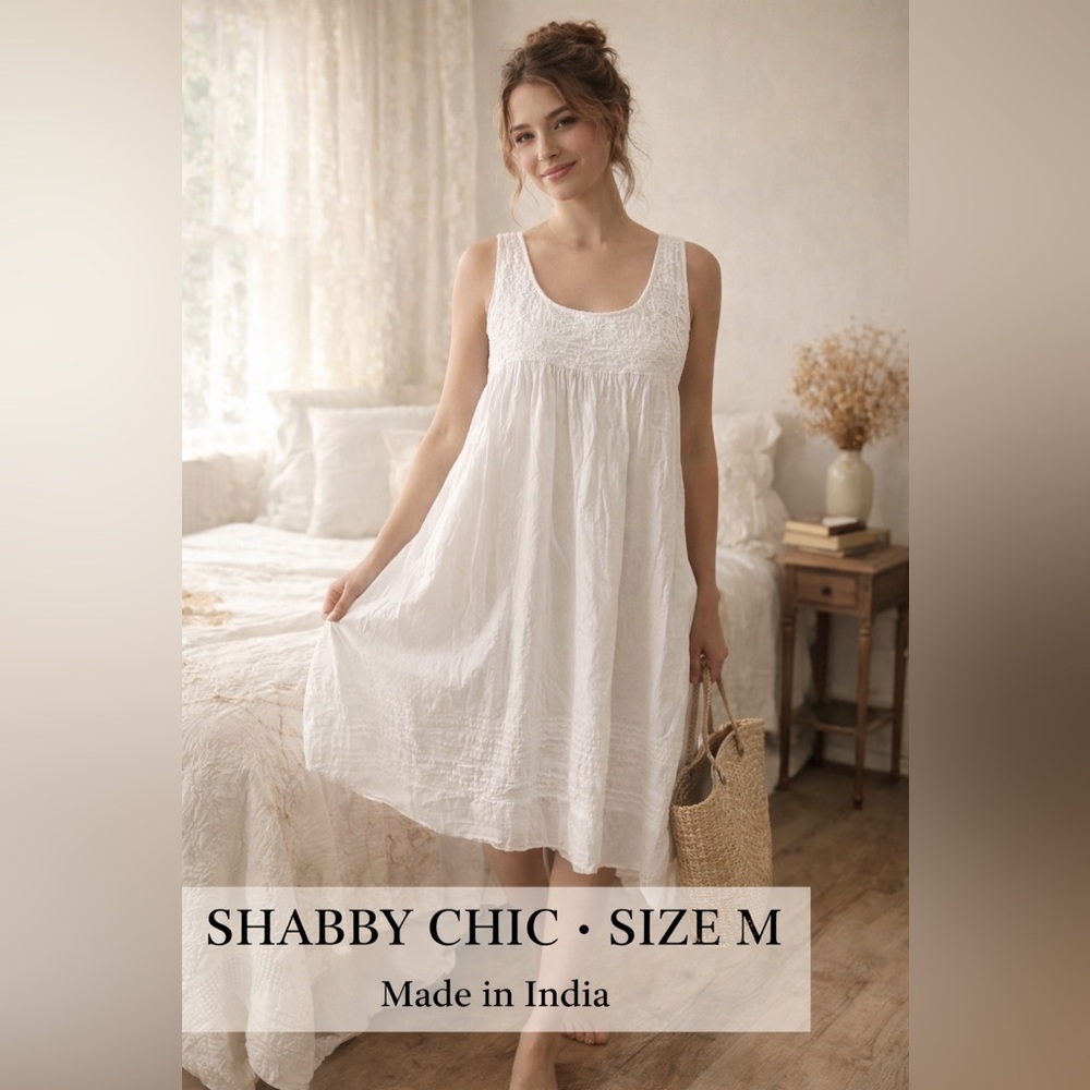 Shabby Chic White Embroidered Cotton Nightgown Cottagecore Size M